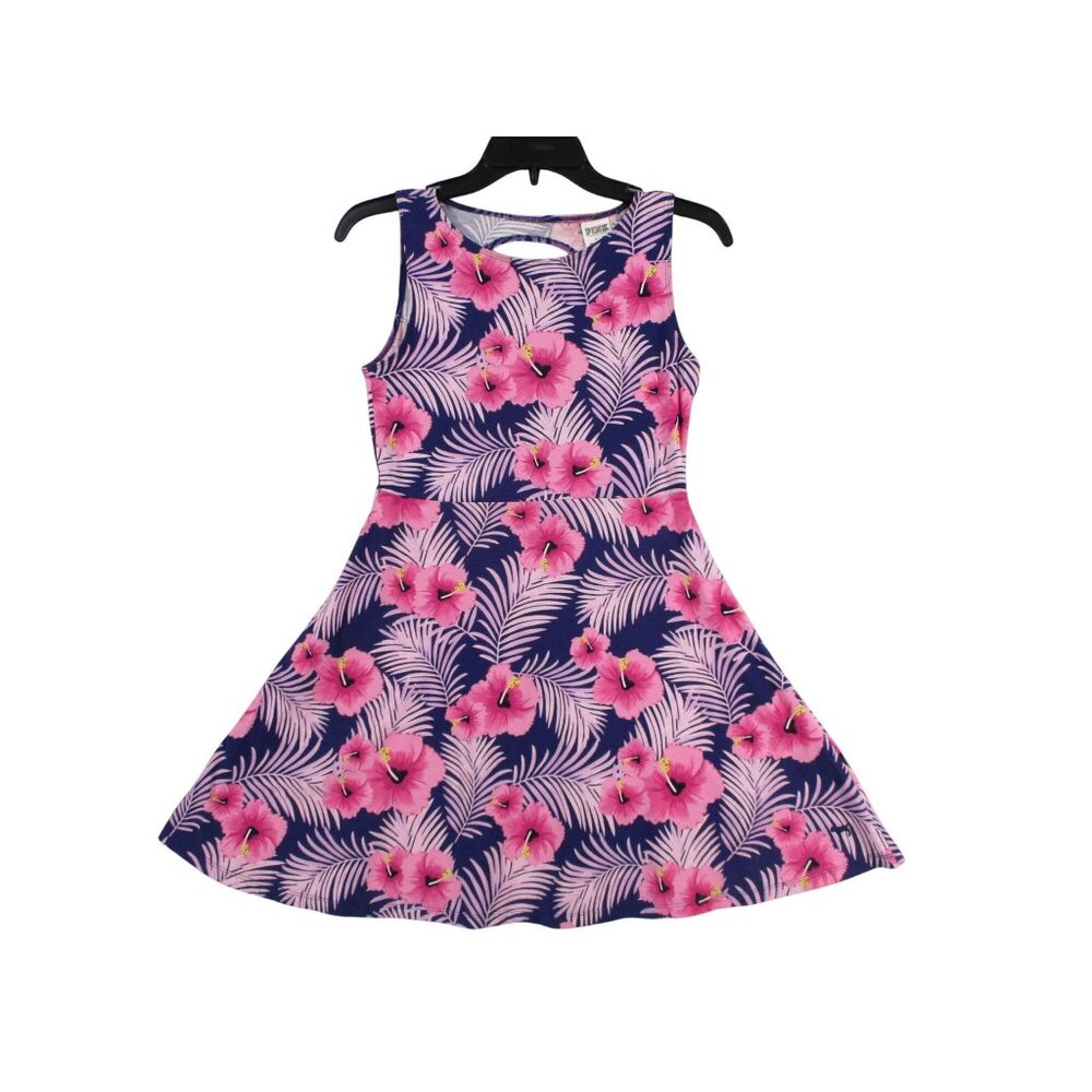 Victorias Secret Pink Dress S/M Floral Tropical Print Cotton Blend Open Back
